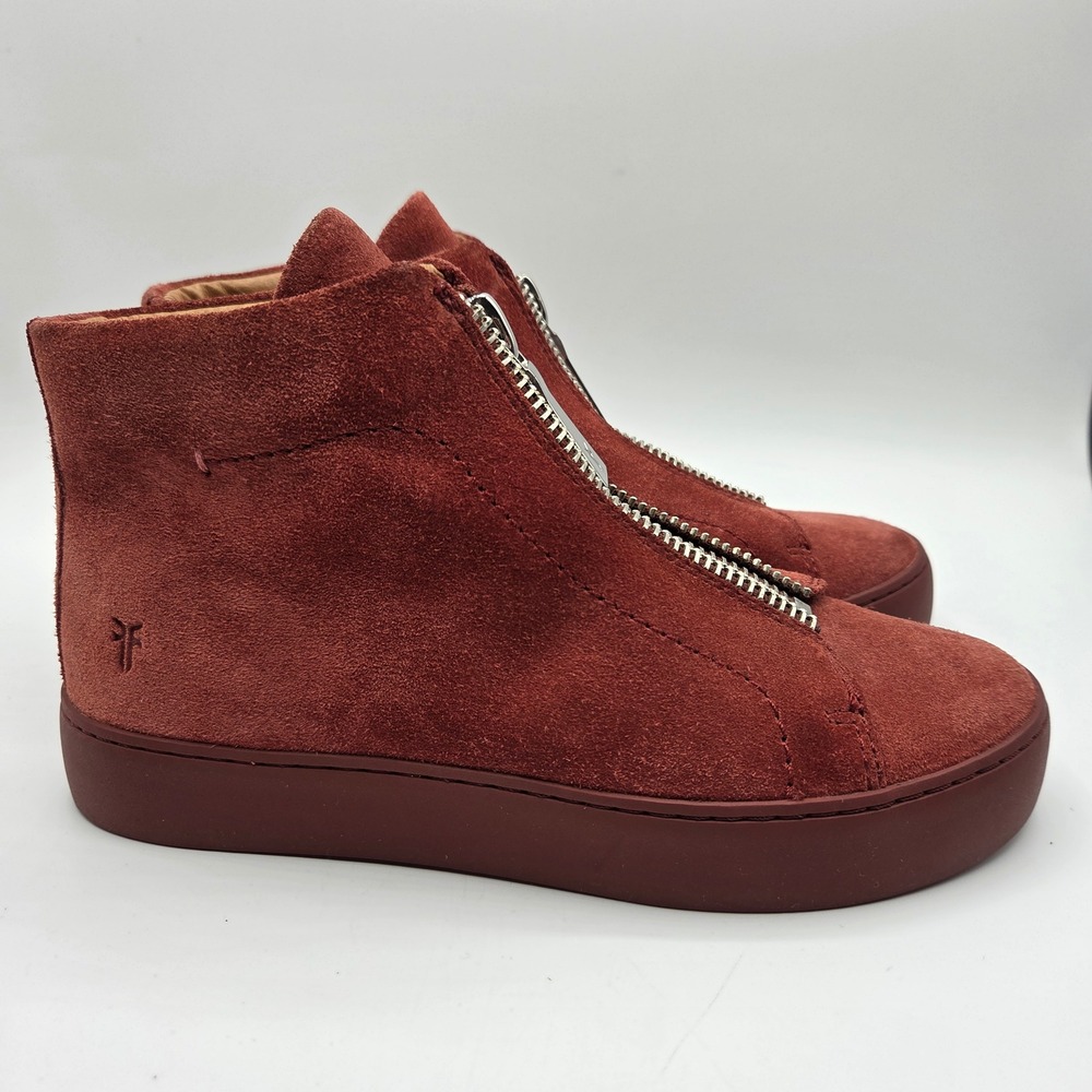 Frye Lena Zip High Top Sneakers‎ Redwood Suede Red Leather 5.5M 3470282-RDC